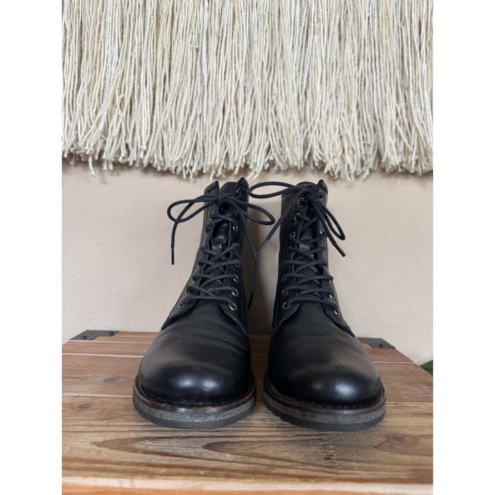 Frye Veronica Flex Combat Black Pebbled Leather Lace Front Ankle Boots Size 8 - Picture 3 of 12